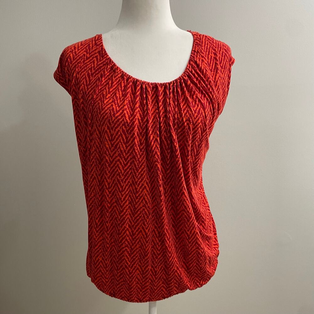 Ann Taylor Loft XL Red Abstract Chevron Top Y2K Boho Trendy Lightweigh